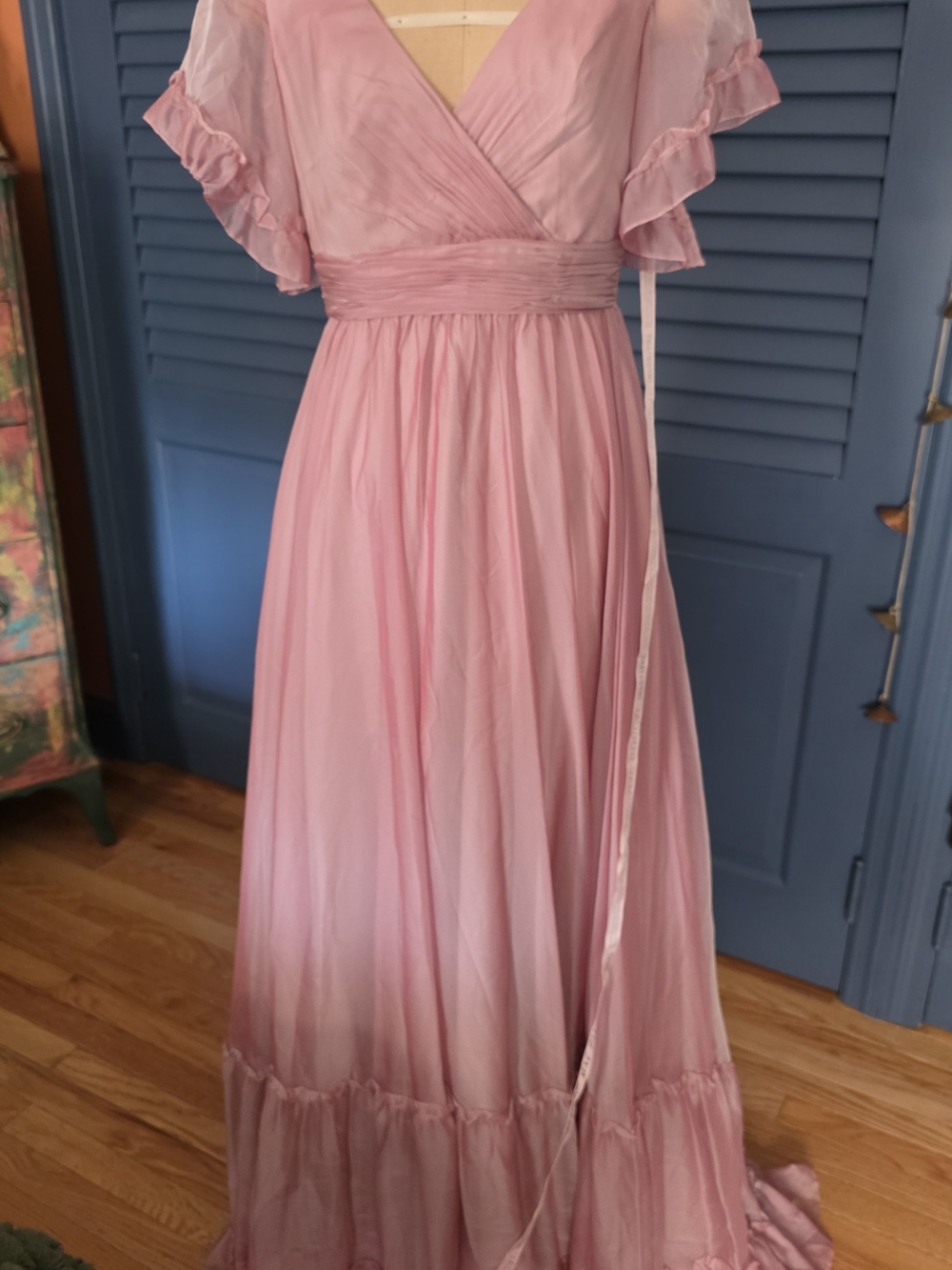 NWT Mac Duggal Butterfly Ruffle Trimmed Flowy Maxi Gown Rose Pink 4